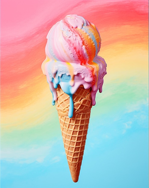 c'è un cono gelato con sopra un vortice arcobaleno che genera l'ai