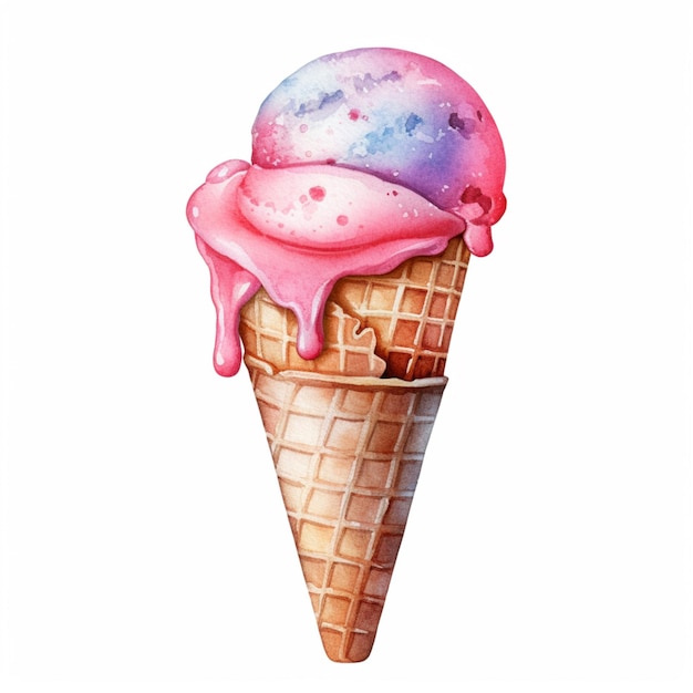 C'è un cono gelato rosa con una glassa rosa su di esso generativo ai