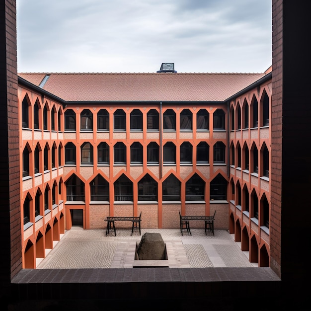 C'è un cortile con una panchina e una panchina generativa ai