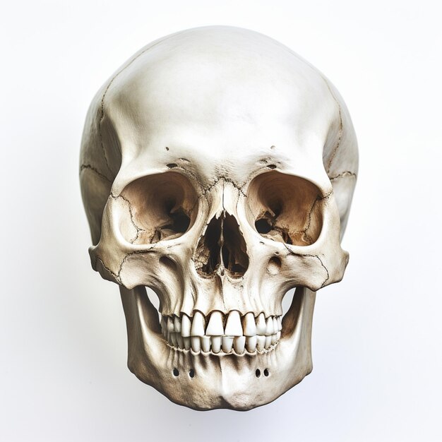 C'è un cranio con una mascella mancante e una mascelle generativa mancante.