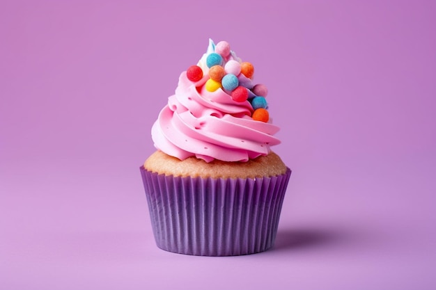 C'è un cupcake con glassa rosa e granelli sopra l'IA generativa