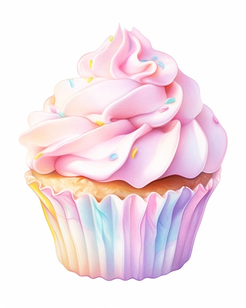 c'è un cupcake con glassa rosa sopra ai generativa