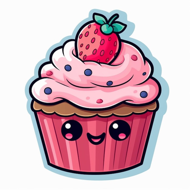 c'è un cupcake con sopra una fragola ai generativa