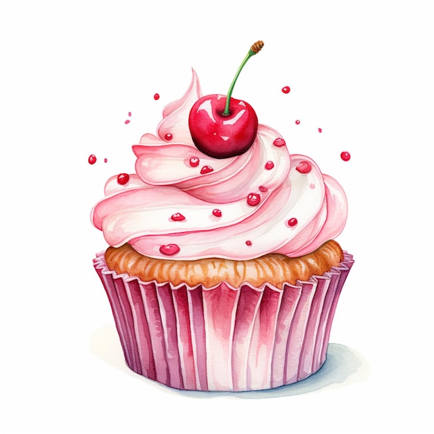 c'è un cupcake con una ciliegina sopra generativo ai