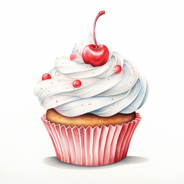 c'è un cupcake con una ciliegina sopra generativo ai