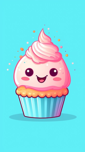 C'è un cupcake con una faccia sorridente su di esso generativo ai