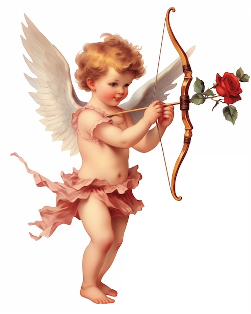 c'è un Cupido con un arco e una rosa su di esso generativo ai