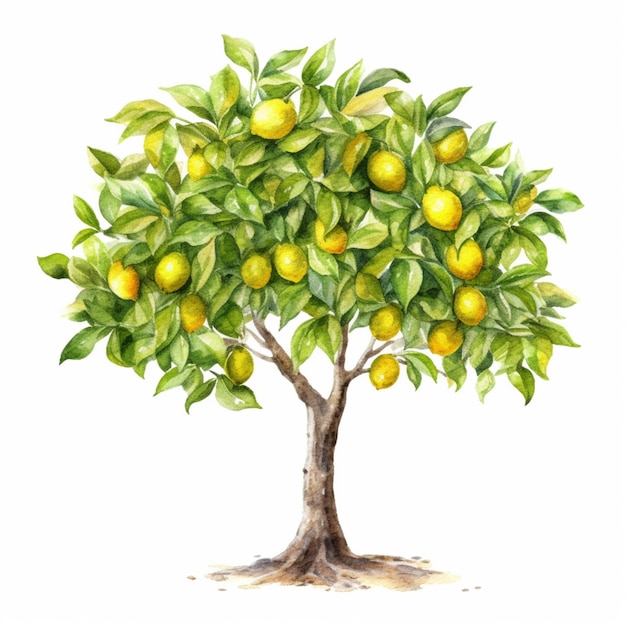 C'è un dipinto ad acquerello di un albero di limone con frutti generativi ai