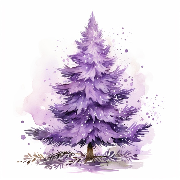 c'è un dipinto ad acquerello di un albero di Natale viola generativo ai