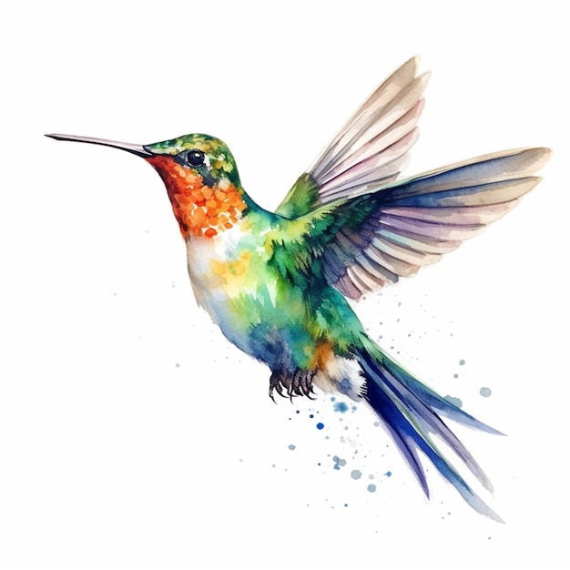 C'è un dipinto ad acquerello di un colibrì che vola generativo ai