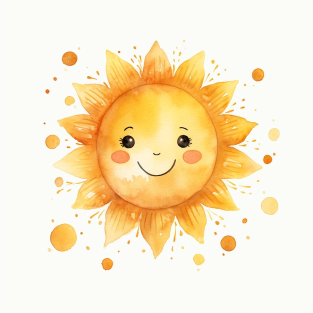 c'è un dipinto ad acquerello di un sole con un sorriso sopra generativo ai