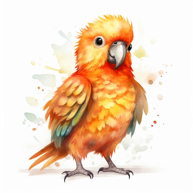 C'è un dipinto ad acquerello di un uccello colorato su uno sfondo bianco ai generativo