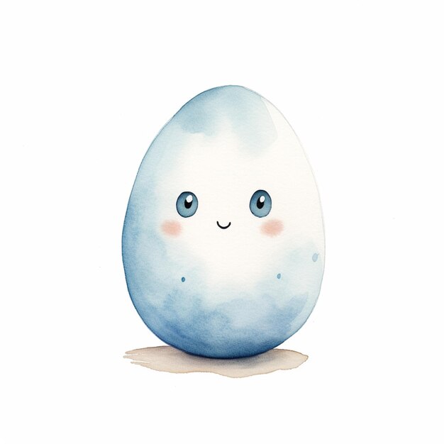 c'è un dipinto ad acquerello di un uovo bianco con una faccia generativa ai