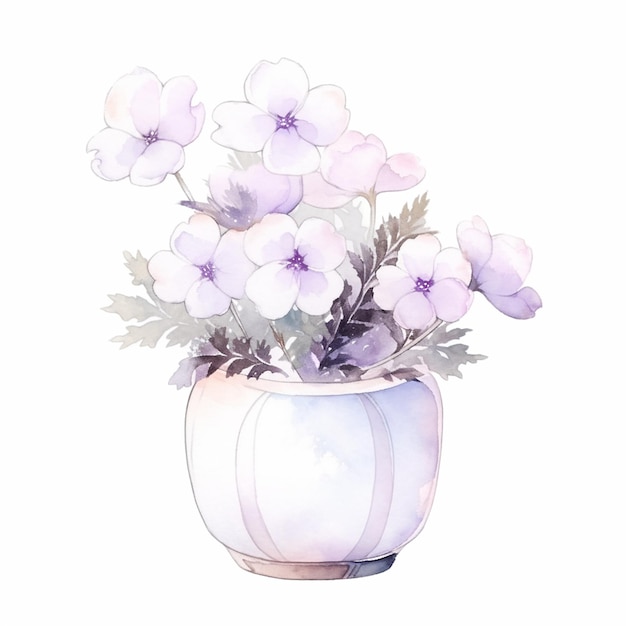 c'è un dipinto ad acquerello di un vaso con fiori al suo interno ai generativi