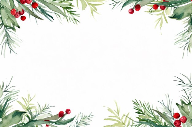 C'è un dipinto ad acquerello di una ghirlanda di Natale con foglie di agrifoglio e bacche generative ai