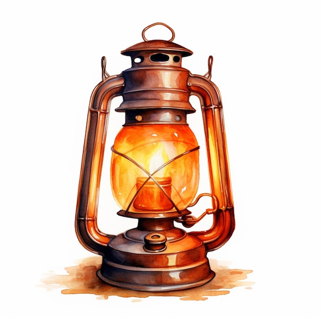 c'è un dipinto ad acquerello di una lanterna su un tavolo generativo ai