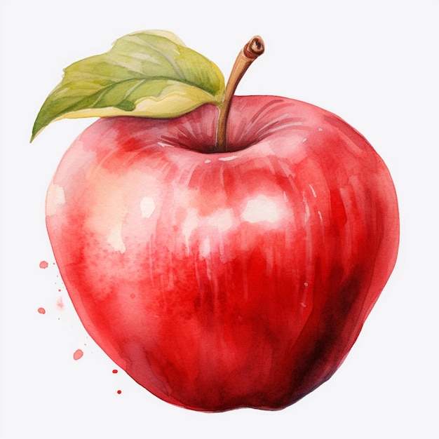 C'è un dipinto ad acquerello di una mela con sopra una foglia generativa ai