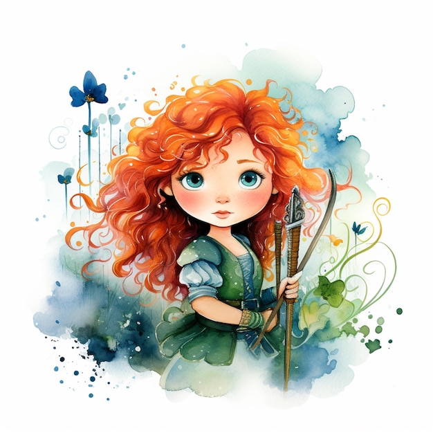c'è un dipinto ad acquerello di una ragazza con arco e freccia ai generativa