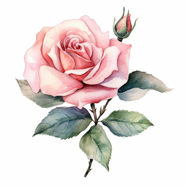 C'è un dipinto ad acquerello di una rosa su uno sfondo bianco ai generativo