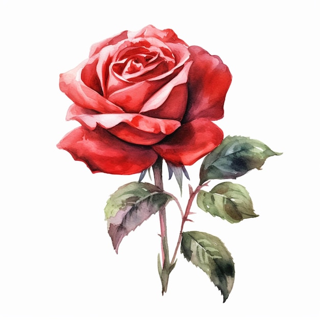 C'è un dipinto ad acquerello di una rosa su uno sfondo bianco ai generativo