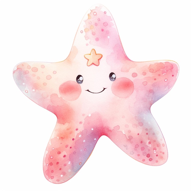 c'è un dipinto ad acquerello di una stella marina con un sorriso sopra ai generativo