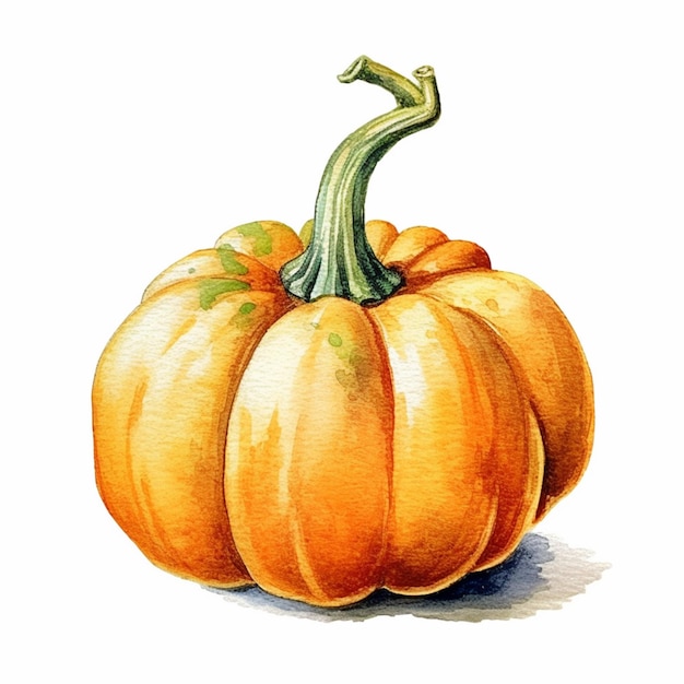 C'è un dipinto ad acquerello di una zucca su uno sfondo bianco ai generativo