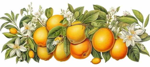 c'è un dipinto di arance e limoni su un ramo generativo ai