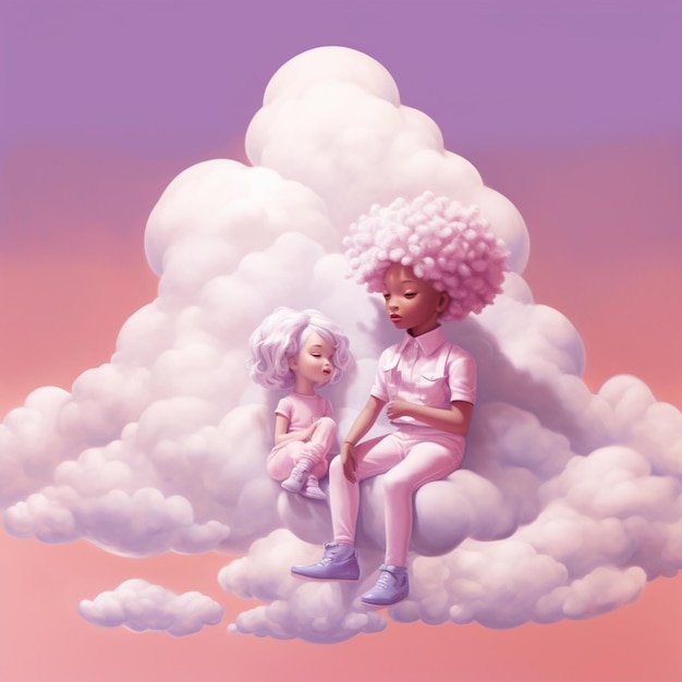 c'è un dipinto di due persone sedute su una nuvola generativa ai