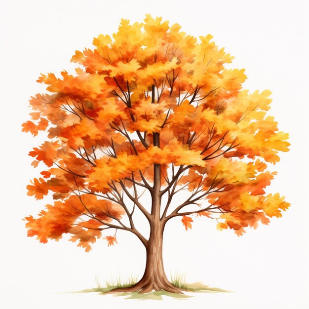 c'è un dipinto di un albero con foglie d'arancia su di esso generativo ai