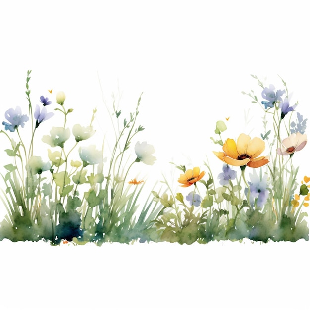 C'è un dipinto di un campo di fiori con uno sfondo bianco generativo ai