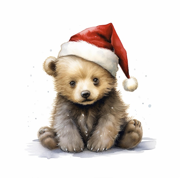C'è un dipinto di un orsacchiotto che indossa un cappello da Babbo Natale generativo ai