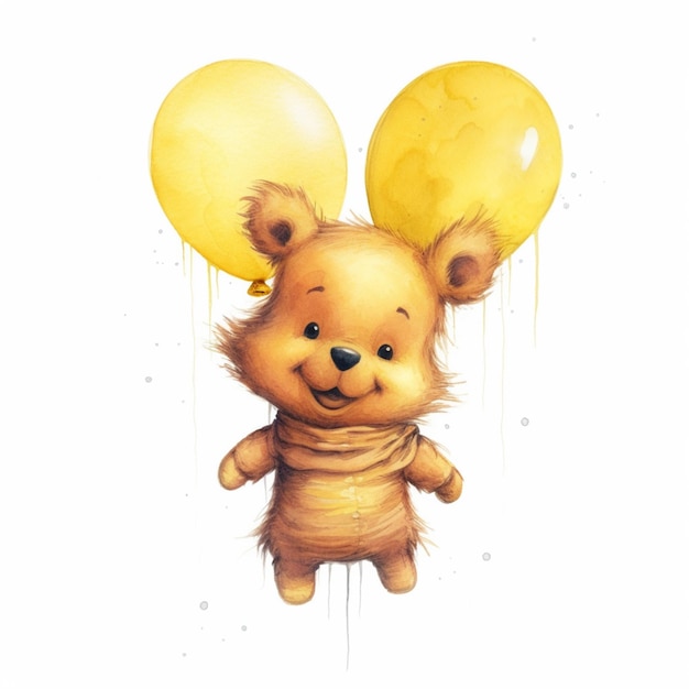 c'è un dipinto di un orsacchiotto che tiene due palloncini gialli