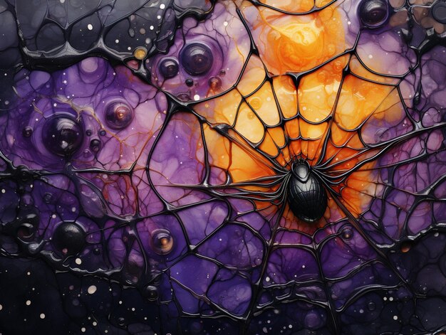 c'è un dipinto di un ragno su uno sfondo viola generativo ai
