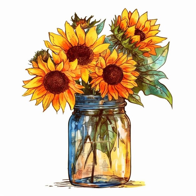 c'è un dipinto di un vaso con girasoli in esso generativo ai