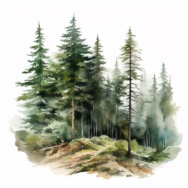 c'è un dipinto di una foresta con alberi sul lato generativo ai