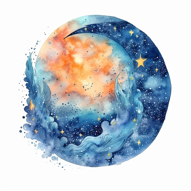 C'è un dipinto di una mezzaluna con una stella nel cielo generativo ai