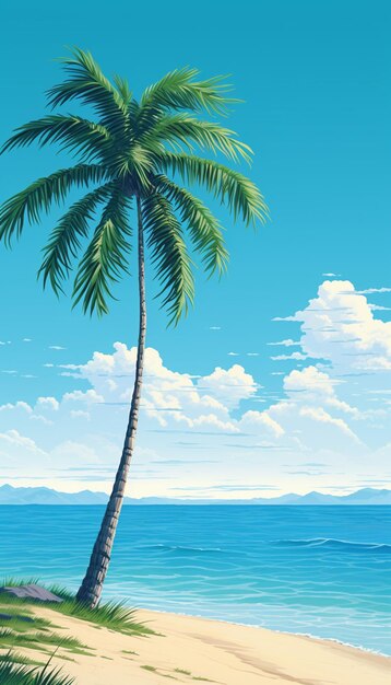 c'è un dipinto di una palma sulla spiaggia generativo ai