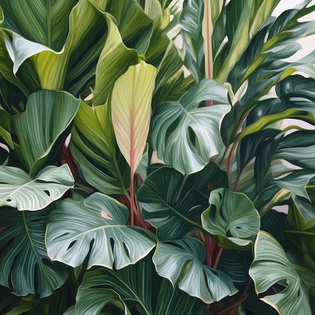c'è un dipinto di una pianta con foglie verdi generativa ai