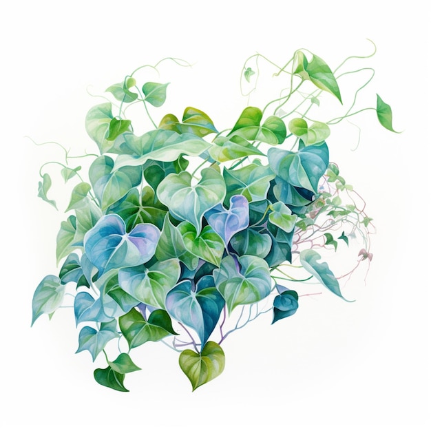 C'è un dipinto di una pianta con foglie verdi su di esso generativo ai