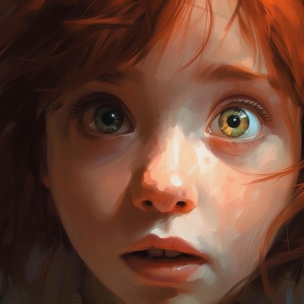 C'è un dipinto di una ragazza con i capelli rossi e gli occhi verdi generativa ai