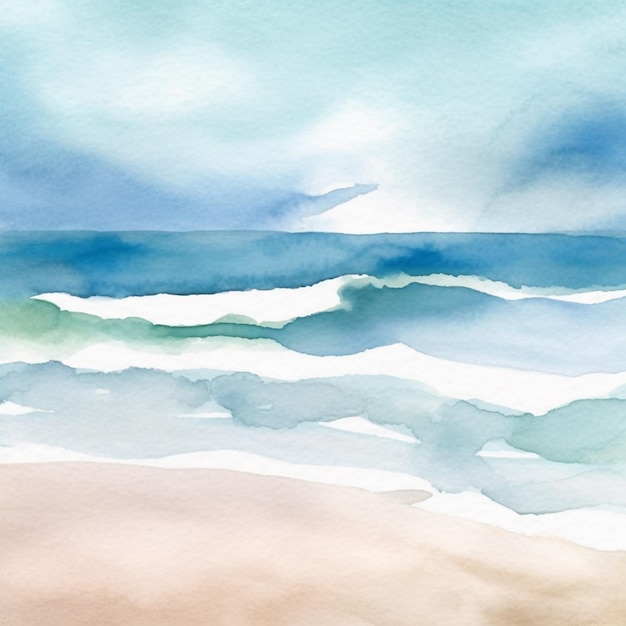 C'è un dipinto di una scena di spiaggia con una tavola da surf generativa ai