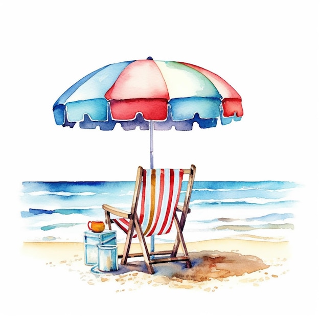 C'è un dipinto di una sedia a sdraio e un ombrellone sulla spiaggia generativa ai