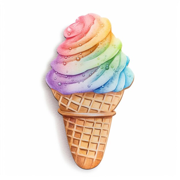 C'è un disegno ad acquerello di un cono di gelato arcobaleno generativo ai