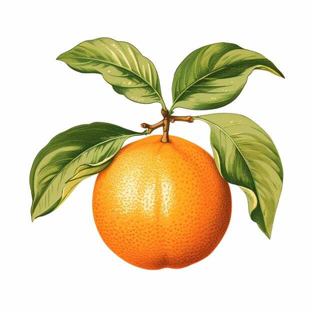 C'è un disegno di un'arancia con foglie su di esso generativo ai