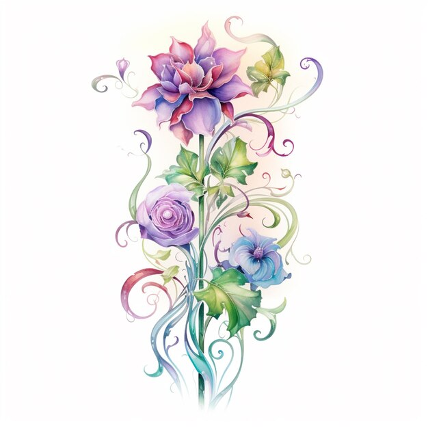 c'è un disegno di un bouquet di fiori con vortici generativi ai