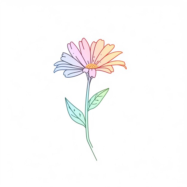 C'è un disegno di un fiore con un gambo e foglie generative ai