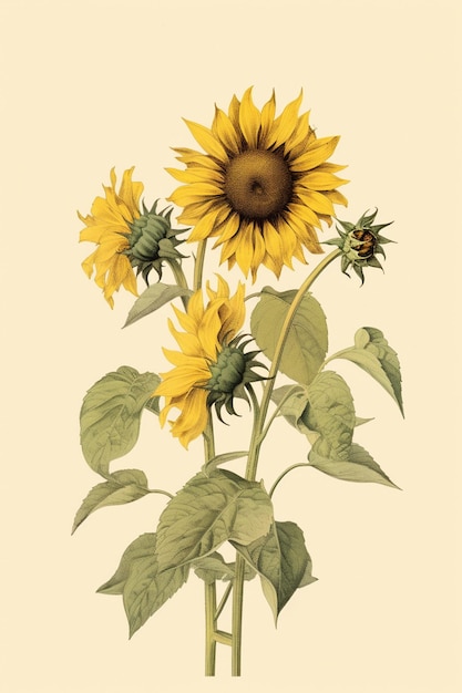 c'è un disegno di un girasole con sopra una coccinella ai generativa