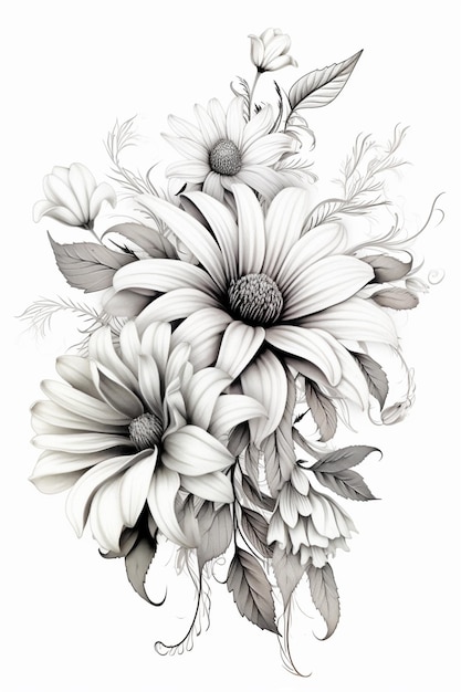 C'è un disegno di un mazzo di fiori su uno sfondo bianco ai generativo