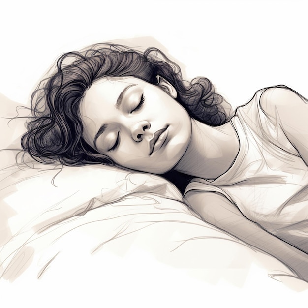 c'è un disegno di una donna che dorme su un letto generativo ai