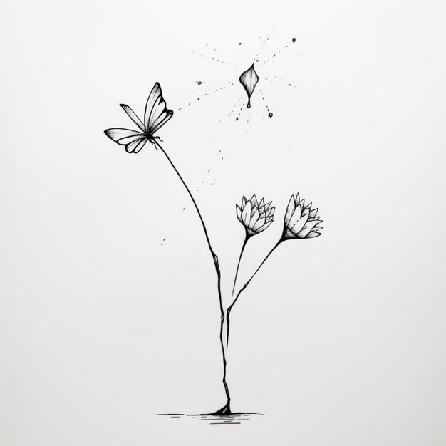 c'è un disegno di una farfalla che vola sopra un fiore ai generativo
